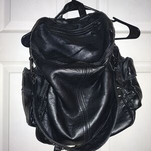 Black Leather Backpack Shoulder Bag Punk Goth